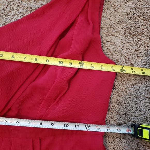 Davids Bridal NWT long one shoulder crinkle chiffon bridesmaid dress apple red 6 - Picture 7 of 10